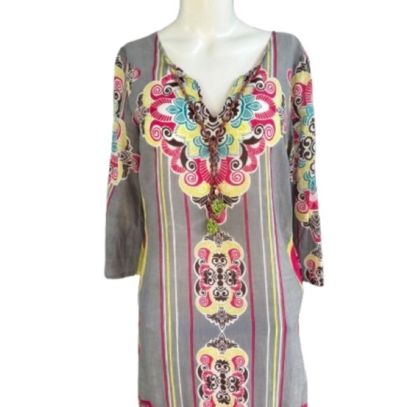 Tunic Coverup with Beaded Tassels, Size Small - Picture 2 of 9